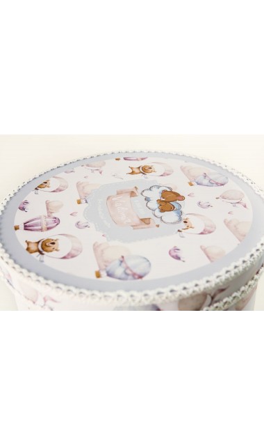 Trusou de botez pentru baieti cu ursuleti si baloane de aer cald, Puf Teddy Bear 21
